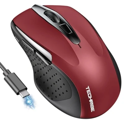 Abbildung von TechRise Bluetooth Maus, 2.4G Kabellose Maus (BT 5.0/3.0 + 2.4G), 4800 DPI Wiederaufladbare Ergonomische 6 Stufen Stille mit USB Empfänger für Laptops, Computer, PC, Windows, Rot