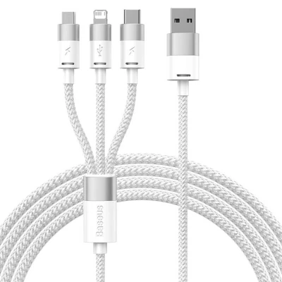 Abbildung von StarSpeed 1 for 3 Fast Charging Data Cable USB to M+L+C 3.5A 1.2m Black von Baseus Weiß Stoff
