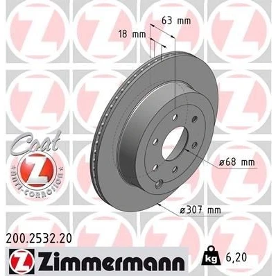Abbildung von ZIMMERMANN COAT Z 200.2532.20 Bremsscheibe 307 18 7/6 6 114 innenbelüftet beschichtet NISSAN: Pathfinder 3, NP300 Navara Pritsche / Fahrgestell