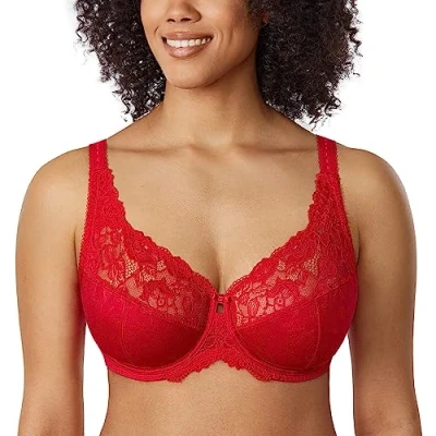 Abbildung von DELIMIRA Damen Minimizer BH ohne Einlagen mit Spitze Bügel Große Größen Lippenstift Rot 85I