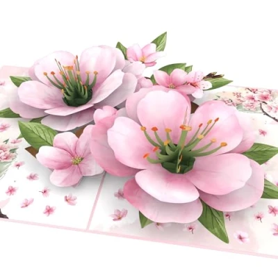 Abbildung von MOKIO® Pop Up Blumenkarte Japanische Kirschblüten 3D Grußkarte zum Geburtstag, Sakura Kirschblüte Geburtstagskarte