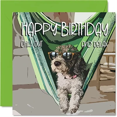 Abbildung von Lustige Geburtstagskarten für Männer und Frauen Chill Cool Dog Happy Birthday Karte Arbeitskollegen, Freundin, Bruder, Schwester, Mutter, Vater, Sohn, Tochter, Oma, Opa, 145 mm x