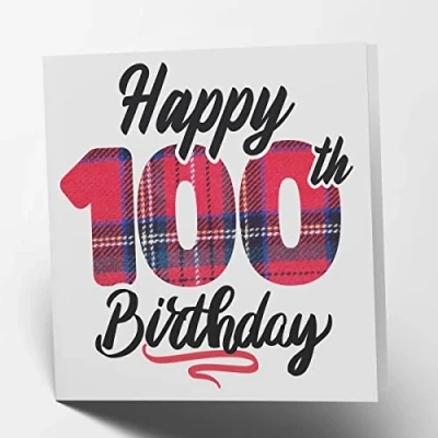 Abbildung von Maturi Karte zum 100. Geburtstag mit Schottenkaro, innen unbeschriftet