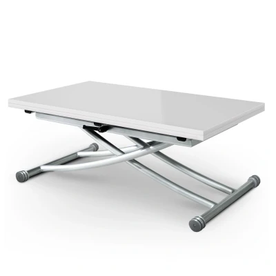 Abbildung von Menzzo Esstisch, niedrig, klappbar, Holz/Edelstahl, weiß lackiert ausziehbar und umwandelbar modulierbar modern, B2219S Carrera L57/100 x T100/114,2 H39/76