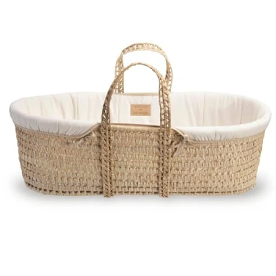 Abbildung von Clair de Lune Bio Palmen Moseskorb, Gold Preisträger, kommt mit Kompresse, natürlicher Bambus Matratze und weichem Baby Betttuch, 75 x 28 cm (Naturcreme)