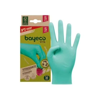 Abbildung von Bayeco Vitaguana, biologisch abbaubare Nitril Handschuhe, Grün, Größe S, 10 Stück, 100% nachhaltig, puderfrei und latexfrei, texturierte Fingerspitzen für zusätzlichen Halt