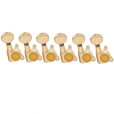 Abbildung von Musiclily Pro 6 in Line Gitarre Tuners Mechaniken Machine Heads Tuning Pegs Set für Strat Tele Style E Gitarre,Gold Kidney Button