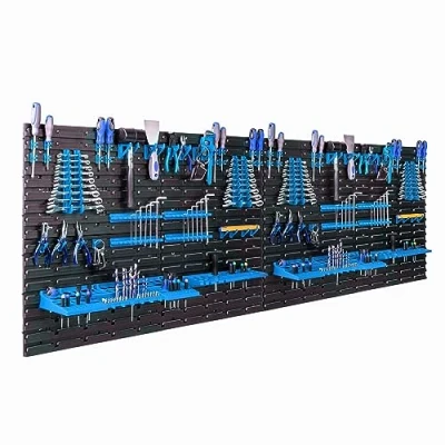 Abbildung von botle Werkzeugwand 234 x 78 cm Werkstattregal Werkzeugträger Werkzeughalter BLAU Kunststoff Garage Werkstatt Wand
