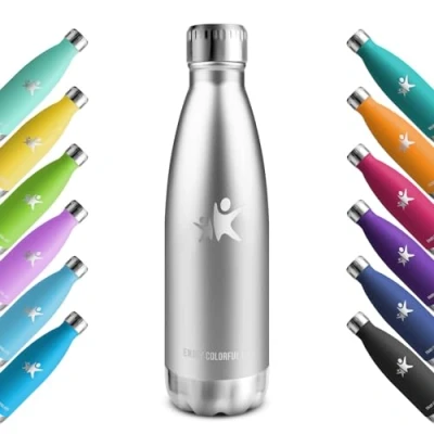Abbildung von KollyKolla Trinkflasche Edelstahl 500ml, Vakuum Thermosflasche, Wasserflasche Auslaufsicher, BPA Frei Thermoskanne Kohlensäure Geeignet, für Sport, Schule, Uni, Yoga, Fahrrad, Camping, Sprudel