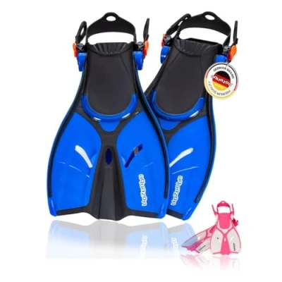 Abbildung von AQUAZON Style Verstellbare Flossen, Schnorchelflossen, Taucherflossen, Schwimmflossen für Kinder und Erwachsene zum Schnorcheln, Schwimmen, Farbe:Blue, Größe:27/31