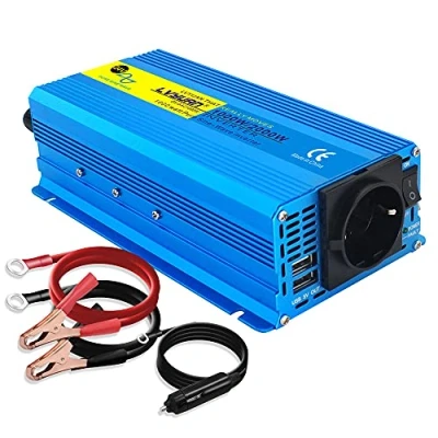 Abbildung von Cantonape 1000W KFZ Reiner Sinus Spannungswandler Auto Wechselrichter 24v auf 230v Umwandler Inverter Konverter mit 1 EU Steckdose und 2 USB Port Spitzenleistung 2000 Watt