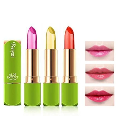 Abbildung von 3 Packungen Aloe Vera Lippenstift, Feuchtigkeitscreme Magic Temperature Farbwechsel Langlebiger Lippenbalsam Set (A1)