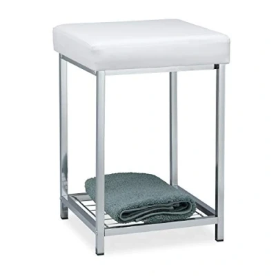 Abbildung von relaxdays Polsterhocker Gepolsterter Hocker mit Ablage Weiß, Weiß