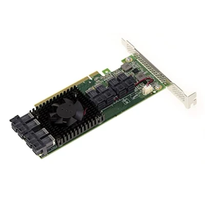 Abbildung von KALEA INFORMATIQUE PCIe 3.0 x16 Karte für 8 U.2 NVMe (U2 NGFF) SSDs oder x4 Ports. Multi Host Switch Card. Chipsatz PLX PEX 8749 High und Low Profile.