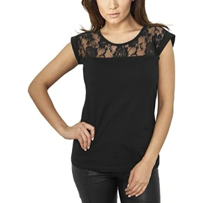 Abbildung von Urban Classics Damen Ladies Top Laces Tee, Schwarz, M EU