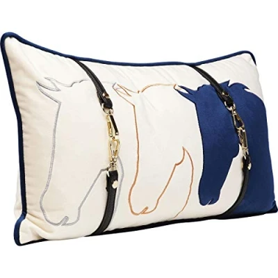 Abbildung von Kare Design Kissen Horsefaces, Dekokissen, Zierkissen, Abnehmbarer Bezug mit Reißverschluss, in Samtoptik, Wohnaccessoire, Sofakissen, Blau/Weiß, 50x30x8cm