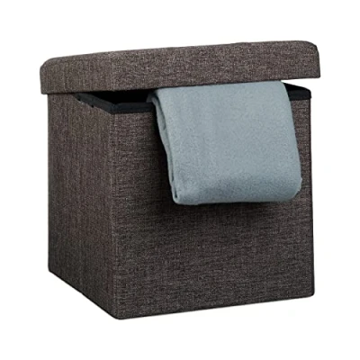 Abbildung von Relaxdays Faltbarer Sitzhocker, Sitzcube als Fußablage, Sitzwürfel aus Leinen, Deckel zum Abnehmen, 38x38x38 cm, braun