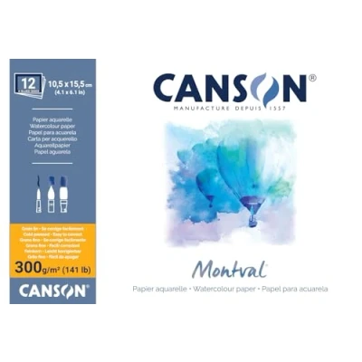 Abbildung von CANSON Montval, Aquarellpapier, fein, 300 g/m², rundum geleimter Block, 24 x 32 cm, Weiß, 12 Blatt