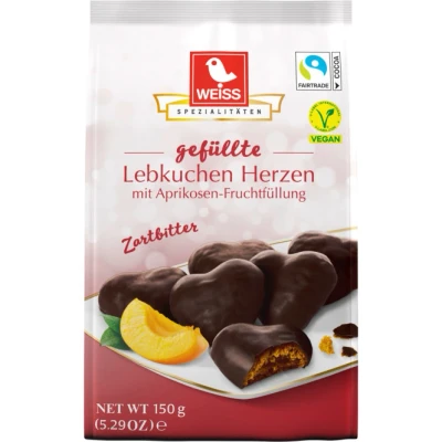 Abbildung von Weiss Lebkuchen Herzen gefüllt Zartbitter, 12er Pack (12 x 150 g)