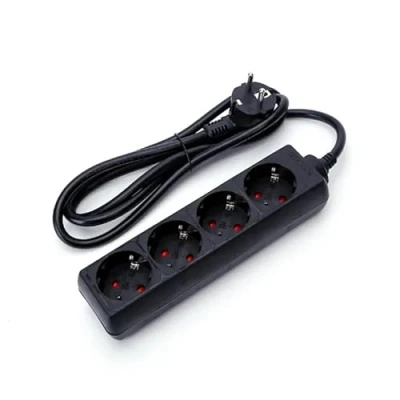 Abbildung von Schwarze Steckdosenleiste mit 4 Schuko Steckdosen, ohne Schalter, 1,5 m, H05VV F 3G1,5 m㎡, Basis Steckdosen