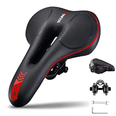 Abbildung von YOUNGDO Fahrradsattel, Gel Fahrradsitz, [Trekking] Bequemer Fahrrad Sattel für Damen &amp; Herren, atmungsaktiv stoßdämpfend, Ergonomisch Bicycle Seat mit wasserdichte Abdeckung und Nachtreflexstreifen