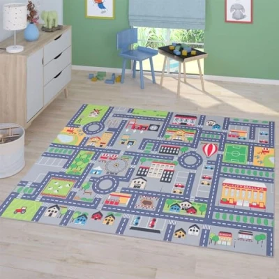 Abbildung von TT Home Kinderzimmerteppich Teppich Junge Mädchen Kinderteppich Baby rutschfest Straße, Farbe: Grau 3, Größe:80x150 cm