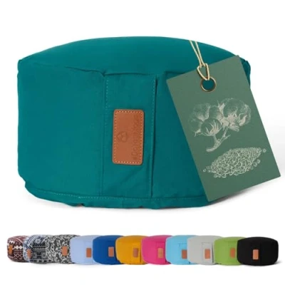 Abbildung von #DoYourYoga rundes Yogabolster waschbarer Bezug, Bio Buchweizenschalen (KBA) Füllung, 30 x 15 cm, Yoga Kissen für Yin &amp; Meditation dunkelgrün
