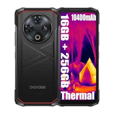 Abbildung von DOOGEE Fire 6 Thermal Imaging Rugged 4G Smartphone Ohne Vertrag, 16GB + 256GB, Batteria 10400mAh / 18W, 50MP 8MP Simlockfreie Handys, Android 14, 6,56 pollici, NFC/Face ID, 15.8mm Thin Schwarz