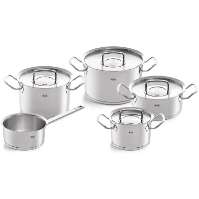 Abbildung von Fissler Topf Set &quot;ORIGINAL PROFI COLLECTION Edelstahl Topfset&quot;, 18/10, (7 tlg., je 1 Kochtopf 16/20/24 cm, Kasserolle 16 Bratentopf 20 cm), mit breitem Schüttrand, Kaltmetallgriffen. Made in Germany