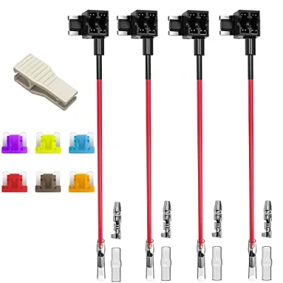 Abbildung von Gebildet 4Stück 12V 24V Niedriges Profil Miniatur Autosicherungen Stromdieb Stecksicherung Verteiler Flachsicherungsadapter mit 6stücke sicherung (3A/5A/7.5A/10A/15A/20A)
