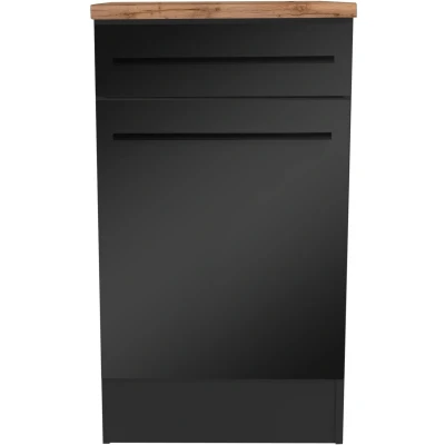 Abbildung von Jazz Moderner Küchenunterschrank in Schwarz matt, Lanzelot Eiche Optik Geräumiger Unterschrank Küche mit viel Stauraum 50 x 90 60 cm (B/H/T)