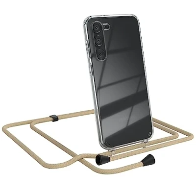 Abbildung von EAZY CASE Handykette kompatibel mit Samsung Galaxy S23 Plus Kette zum Umhängen für Hülle Band aus Silikon transparente Handyhülle als Fallschutz in Taupe Clips Schwarz