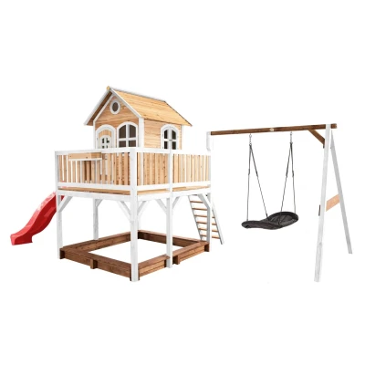 Abbildung von AXI Liam Spielhaus mit Roxy Nestschaukel Braun/Weiß Rote Rutsche