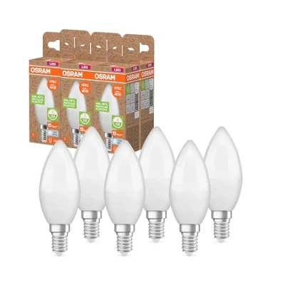 Abbildung von Osram LED STAR CLASSIC B 40 FR Lampe, E14, klassische Minikerzenform, weiß, 4,9W, 470lm, 4000K, kaltweißes Licht, sehr geringer Energieverbrauch, mit recyceltem Kunststoff, 6 Pack