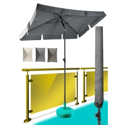 Abbildung von Menz Sonnenschirm, inkl. Sonnenschirmhülle UPF 50+ Sonnenschirm rechteckig 200 x 125 cm, Sonnenschutz Balkon, Balkon Schirm in Anthrazit