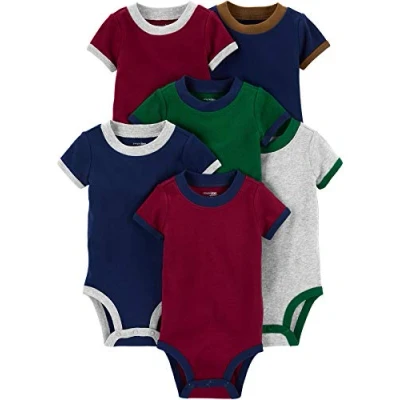 Abbildung von Simple Joys by Carter&#039;s Baby Jungen Kurzärmeliger Body, 6er Pack, Burgunderrot/Grün/Marineblau, Frühchen