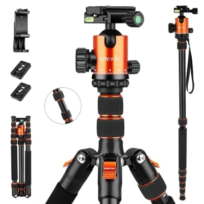 Abbildung von VICTIV 203 cm Kamera Stativ für Canon Nikon Sony Spiegelreflexkamera aus Aluminium, Reisestativ Fotostativ mit Kugelkopf Schnellwechselplatte und Stativtasche, belastbar bis 15,4 kg