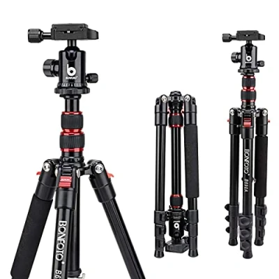 Abbildung von Kamera Stativ, BONFOTO B690A 136cm Aluminium Leichtbau Reisestativ, 2 in 1 tragbares Kamerastativ Makrostativ mit 360Panorama Kugelkopf und 1/4 Zoll Schnellwechselplatte für DSLR Camcorder