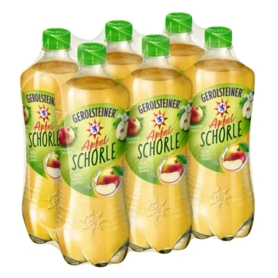 Abbildung von 18 Flaschen Gerolsteiner Apfel Schorle (50% Apfelsaft) + Mineralwasser a 750ml PET inc. 4,50 EINWEG Flasche