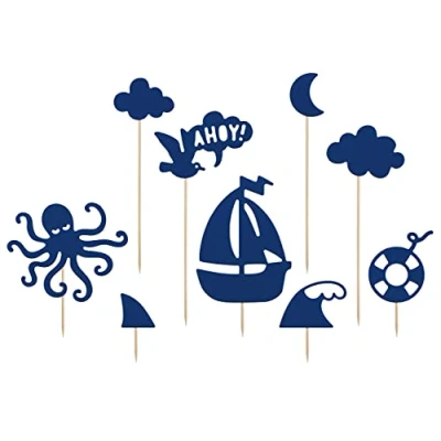 Abbildung von Cake Topper Ahoy 9,5 22,5cm 9er Set Tortendeko Kuchendeko Torten Kuchen Cupcake Muffin Geburtstag