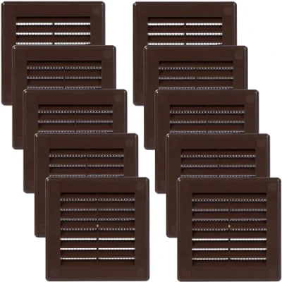 Abbildung von Vent Systems 100x100 mm 10 Stück Braune Lüftungsabdeckung flache, quadratische Lüftungsschlitze Integrierter Insektenschutz HVAC Lüftungsöffnungen für Badezimmer, Heimbüro