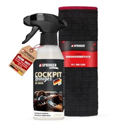 Abbildung von SPRINGER RX5600 Cockpit Reiniger 250 ml + Tuch Made in Germany Versiegelt &amp; schützt Innenraumreiniger antistatisch staubabweisend Auto Kunststoff schadstofffrei