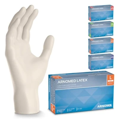 Abbildung von 500x ARNOMED Einweghandschuhe L, Latexhandschuhe Weiß (5x100 Stück), puderfrei, Handschuhe Latex Einweg, Putzhandschuhe, Handschuhe, Einmal /Einweg XS, S, M, L &amp; XL