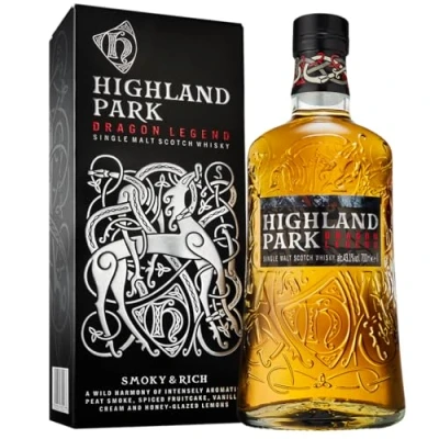 Abbildung von Highland Park Dragon Legend Single Malt Scotch Whisky intensives, aromatisches Raucharoma, inspiriert durch die Wikinger Saga 43% Vol. 700ml Einzelflasche