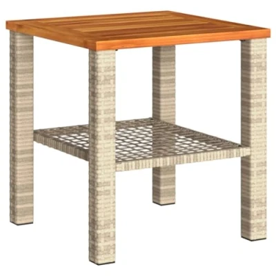 Abbildung von vidaXL Gartentisch, Beistelltisch für Garten Terrasse, Couchtisch mit Holzplatte, Balkontisch Kaffeetisch Gartenmöbel, Beige Poly Rattan Akazienholz