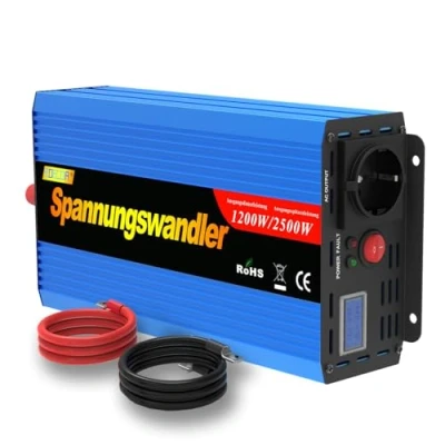 Abbildung von EDECOA Spannungswandler 1200w wechselrichter 12v auf 230v modifizierter 230 mit LCD und Kabeln