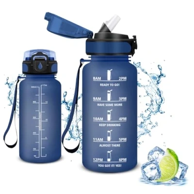 Abbildung von Vikaster Trinkflasche, Water Bottle with Straw 500ml, Trinkflasche Leak Proof, BPA Free, Sportflasche für Camping, Yoga, Gym, Schule, Outdoors