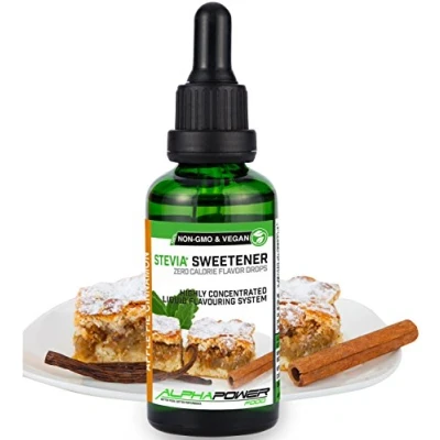 Abbildung von ALPHAPOWER FOOD Stevia, zuckerfreie flavour Drops ZIMT APFELKUCHEN 100% natürliches liquid Aroma + Zuckerersatz für Wasser, Müsli, Süßspeisen, Smoothies