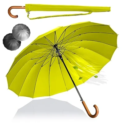 Abbildung von LOGAN &amp; BARNES Stockschirm Sturmfest Ø120cm mit hochwertigem Echtholzgriff und geräuschloser Gummispitze XXL Regenschirm Groß 16 Streben Modell EDINBURGH (Gelb)