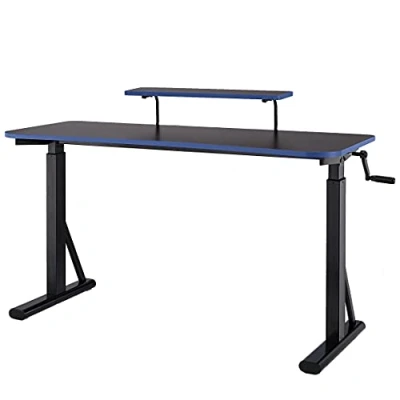 Abbildung von Amazon Basics Rechteckig Höhenverstellbarer Gaming Computertisch Schreibtisch mit erhöhter Monitorablage, 140 x 63.5 109 126 cm, Blau